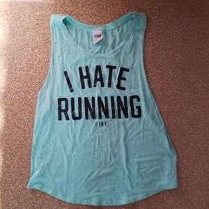 VS PINK "I hate running" cut off tee tank sz S